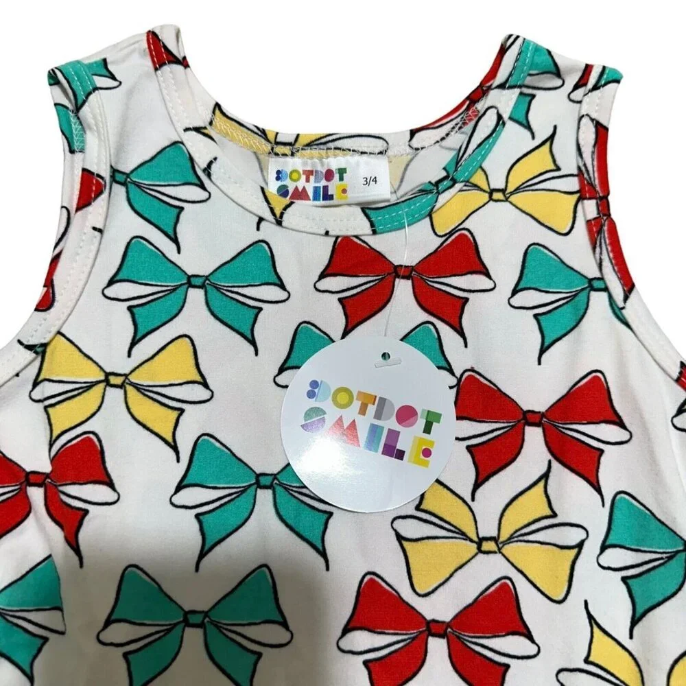 Dot‎ Dot Smile Toddler Girls Size 3/4 Bows Print Sleeveless Tank Twirl Dress NWT